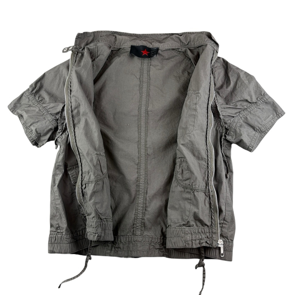 MXM Gray Green Utility Short Sleeve Shacket Jacket SIZE 16 Front Zip Mock Neck - Picture 6 of 10